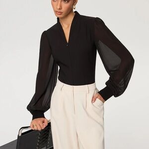 Commense Black Sheer Sleeve Blouse
